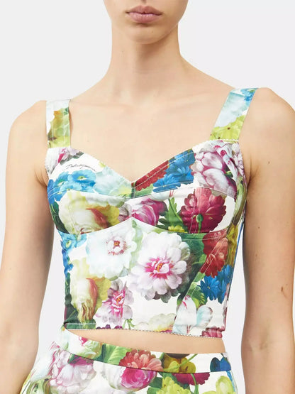 Floral-Print Sleeveless Crop Corset Top and Mini Skirt Set - Branna Couture