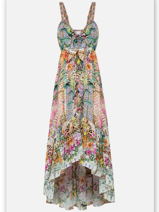 Floral Print Tie Front High Low Dress in Multicolor - Branna Couture