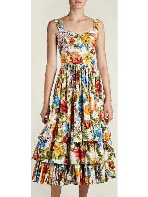 Floral-Print Tiered-Ruffle Midi Dress - Branna Couture