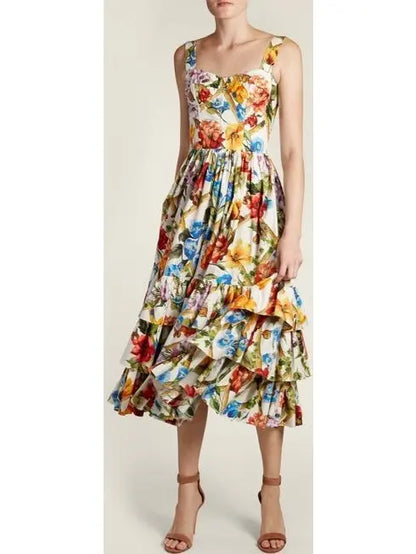 Floral-Print Tiered-Ruffle Midi Dress - Branna Couture