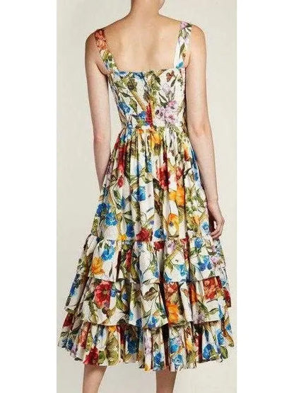 Floral-Print Tiered-Ruffle Midi Dress - Branna Couture