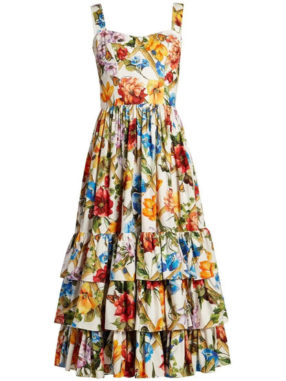 Floral-Print Tiered-Ruffle Midi Dress - Branna Couture