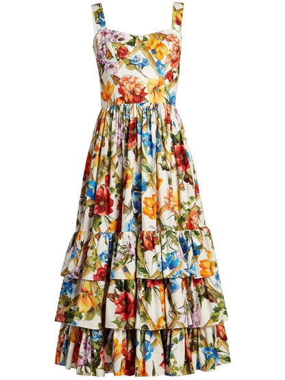 Floral-Print Tiered-Ruffle Midi Dress - Branna Couture