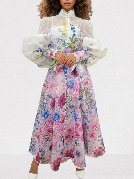 Floral-Print Vintage-Style Maxi Dress - S - Dresses