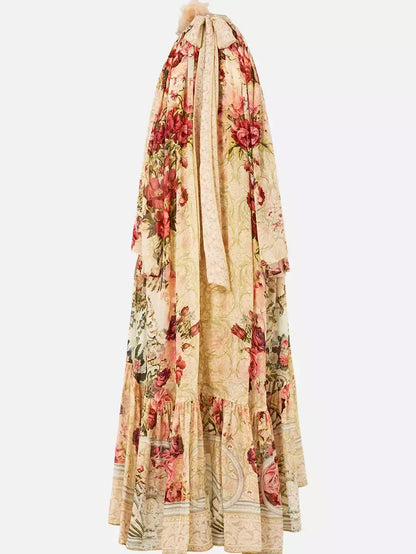 Floral-Print Cold-Shoulder Silk Dress - Dresses