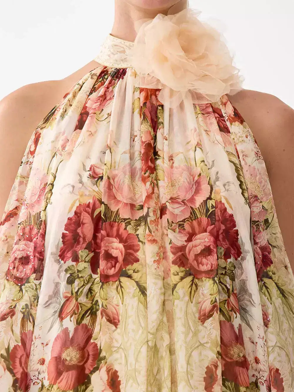 Floral-Print Cold-Shoulder Silk Dress - Dresses