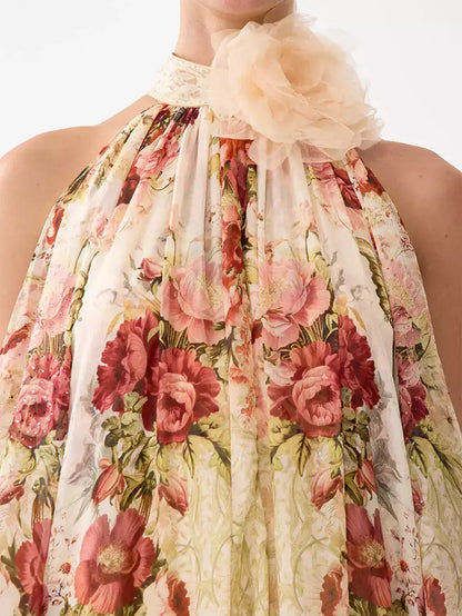 Floral-Print Cold-Shoulder Silk Dress - Dresses