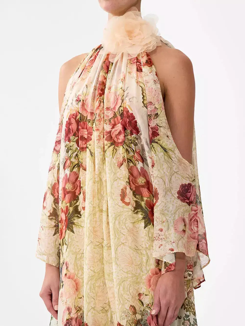 Floral-Print Cold-Shoulder Silk Dress - Dresses