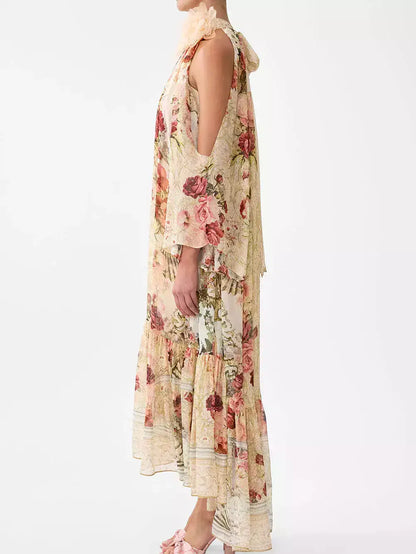 Floral-Print Cold-Shoulder Silk Dress - Dresses