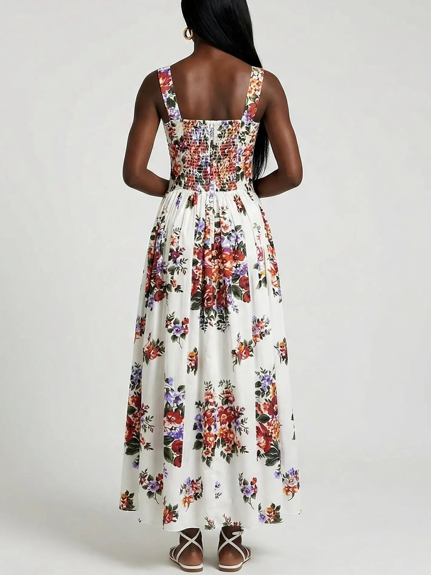 Floral-Print Cotton Maxi Dress in White - Dresses
