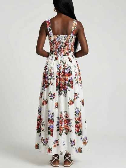 Floral-Print Cotton Maxi Dress in White - Dresses