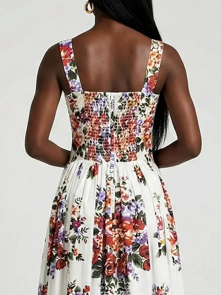 Floral-Print Cotton Maxi Dress in White - Dresses