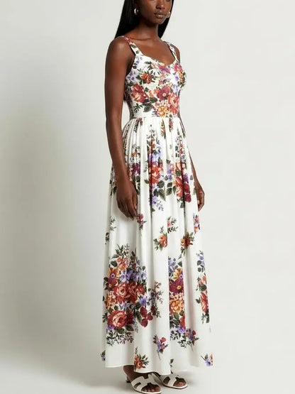 Floral-Print Cotton Maxi Dress in White - Dresses