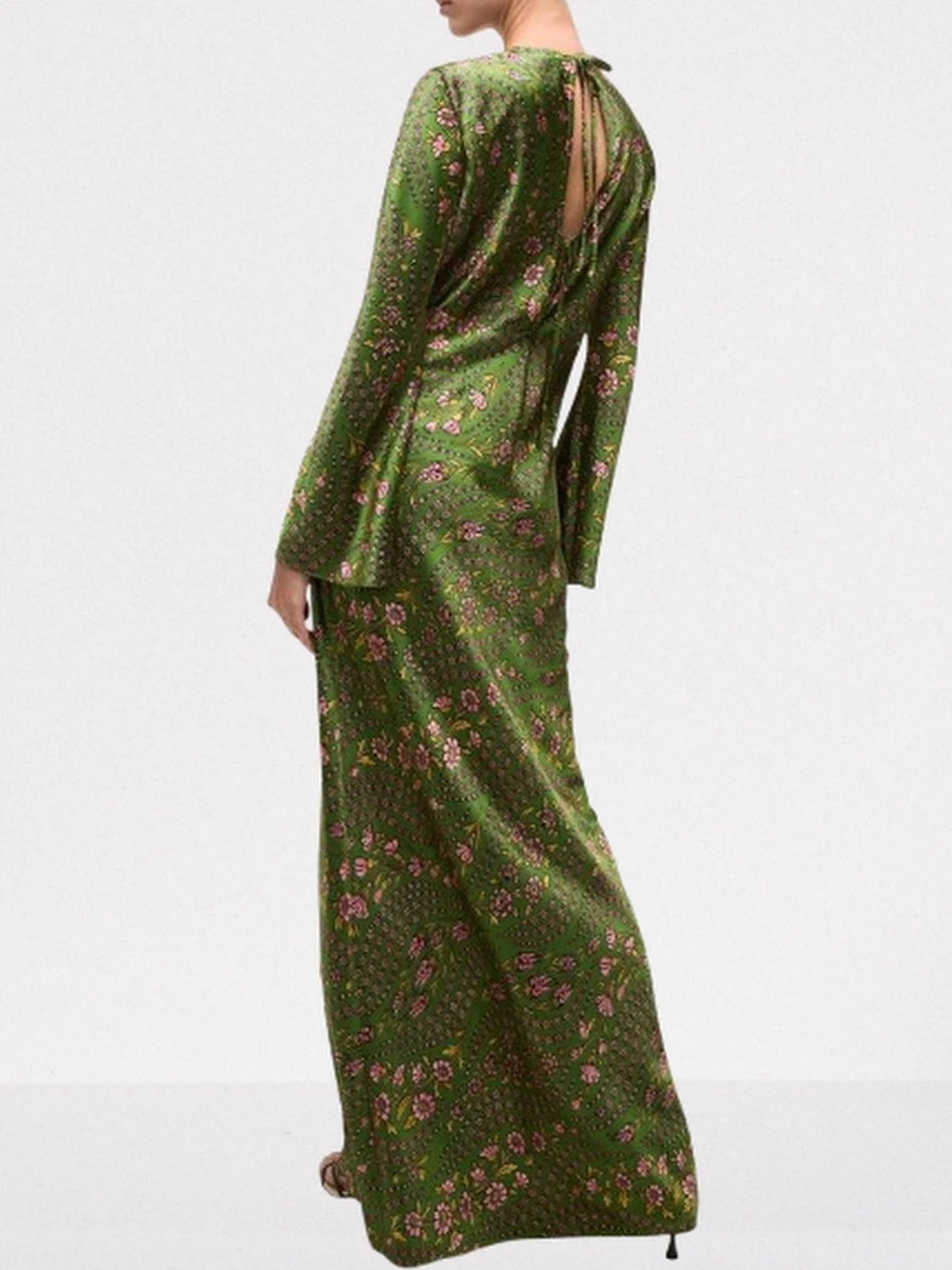 Floral-Print Long Green Silk-Blend Gown - Dresses