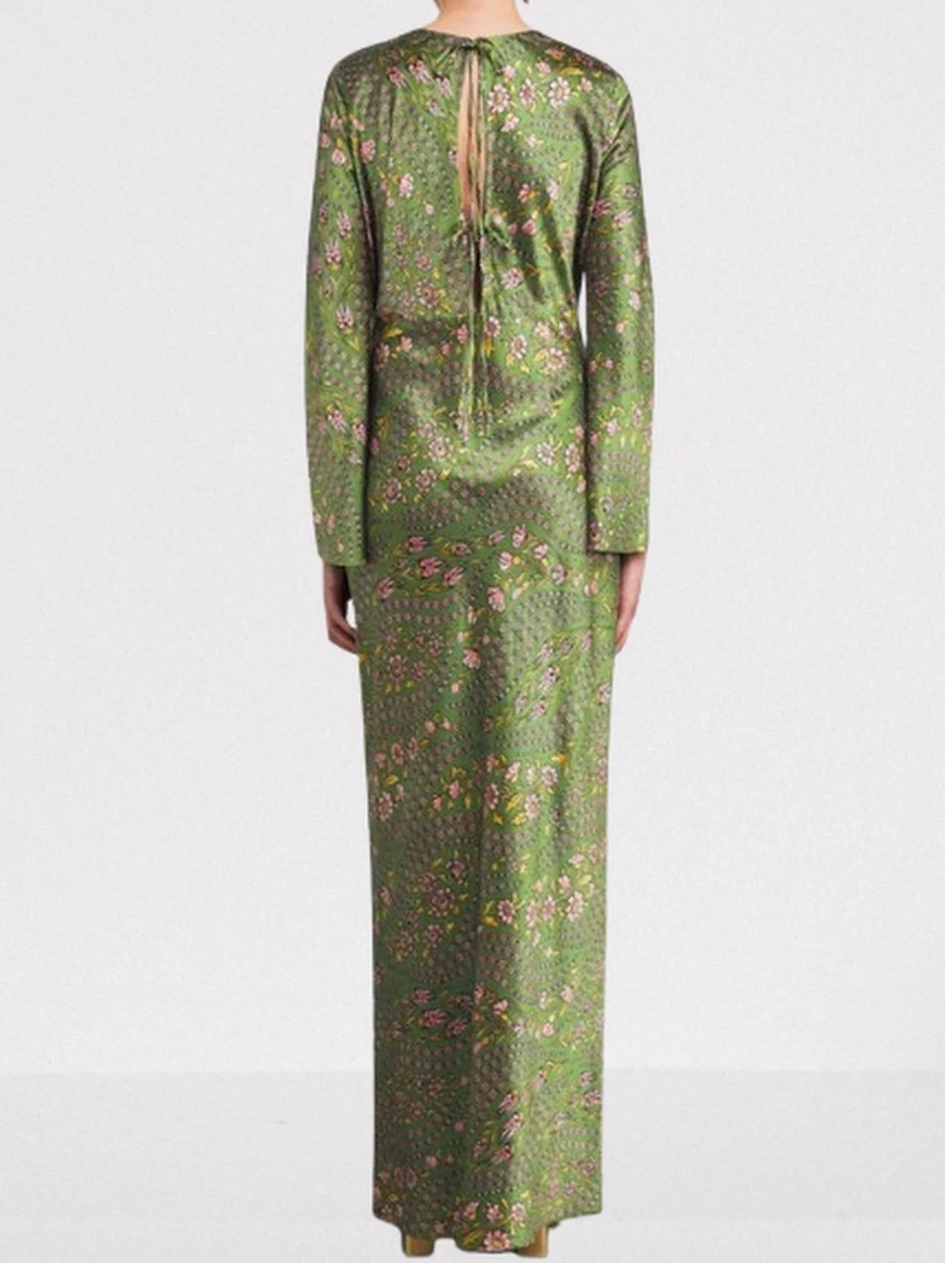 Floral-Print Long Green Silk-Blend Gown - Dresses