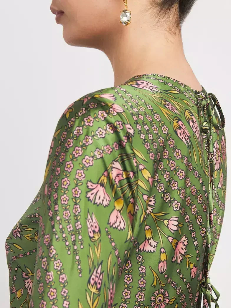 Floral-Print Long Green Silk-Blend Gown - Dresses