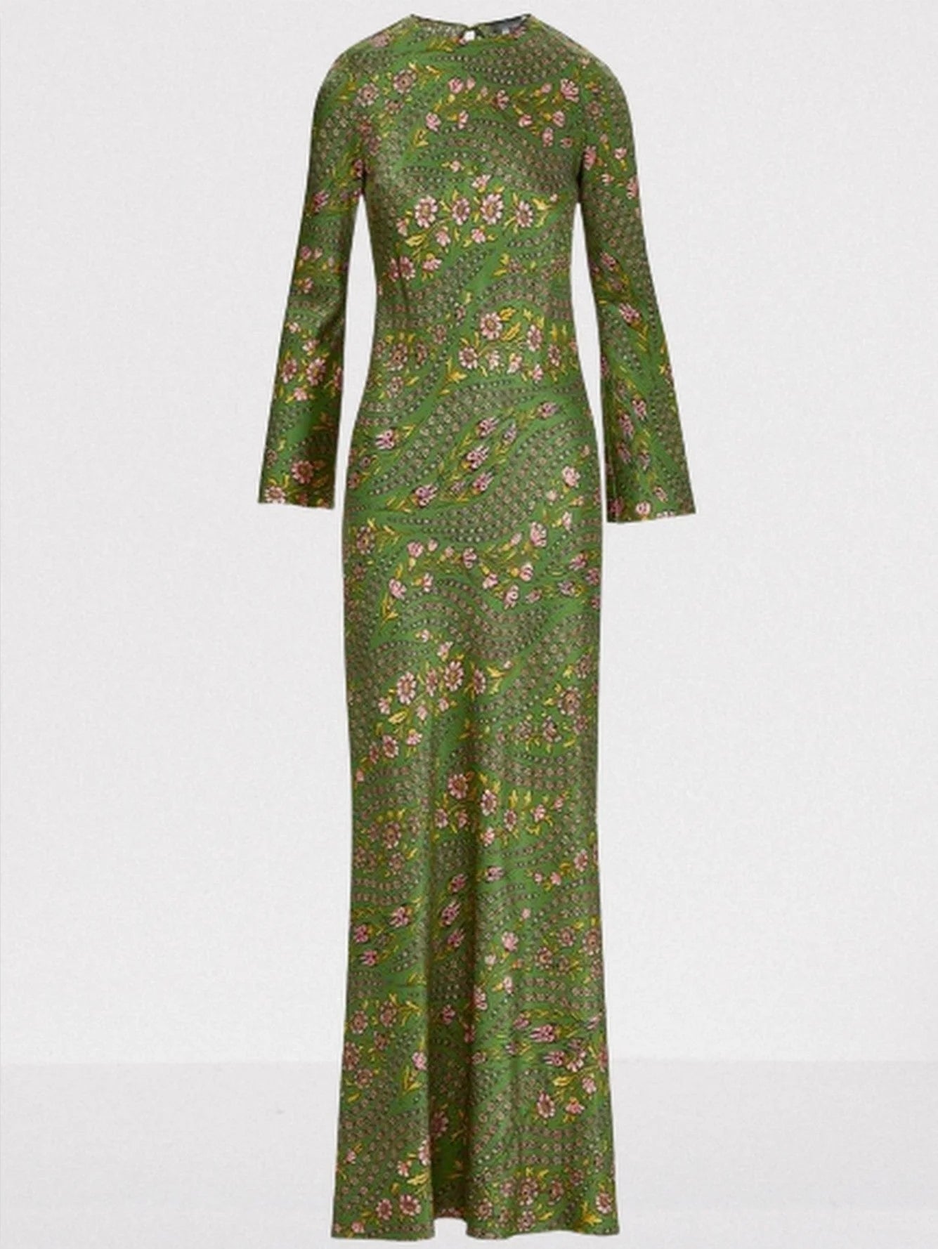Floral-Print Long Green Silk-Blend Gown - Dresses