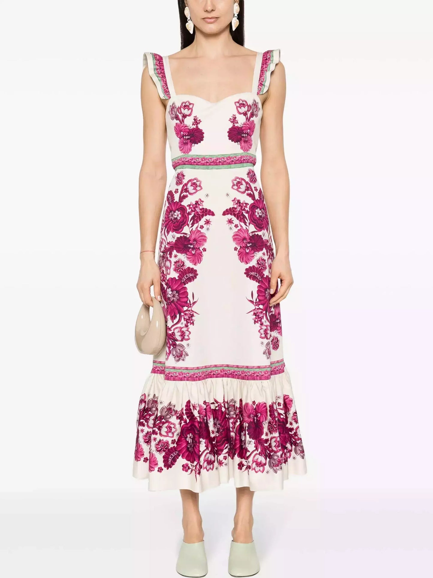 Floral Print Maxi Dress with Ruffled Shoulder Straps Dresses
