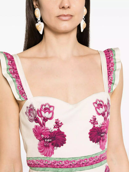 Floral Print Maxi Dress with Ruffled Shoulder Straps Dresses