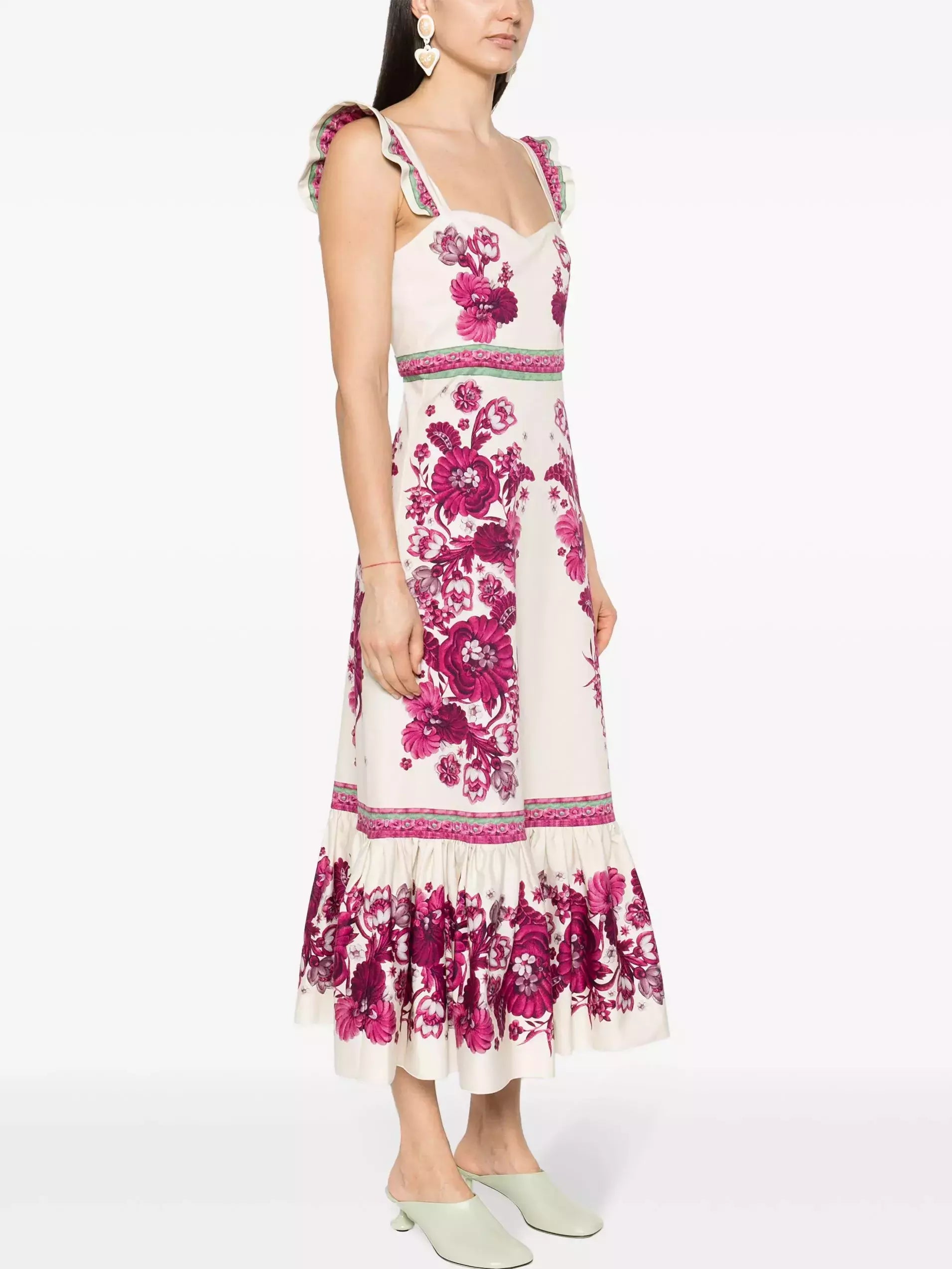 Floral Print Maxi Dress with Ruffled Shoulder Straps Dresses