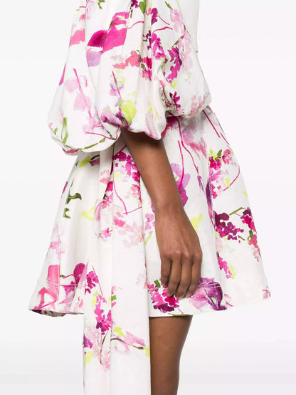 Floral-Print Off-Shoulder Puff-Sleeve Mini Dress - Dresses