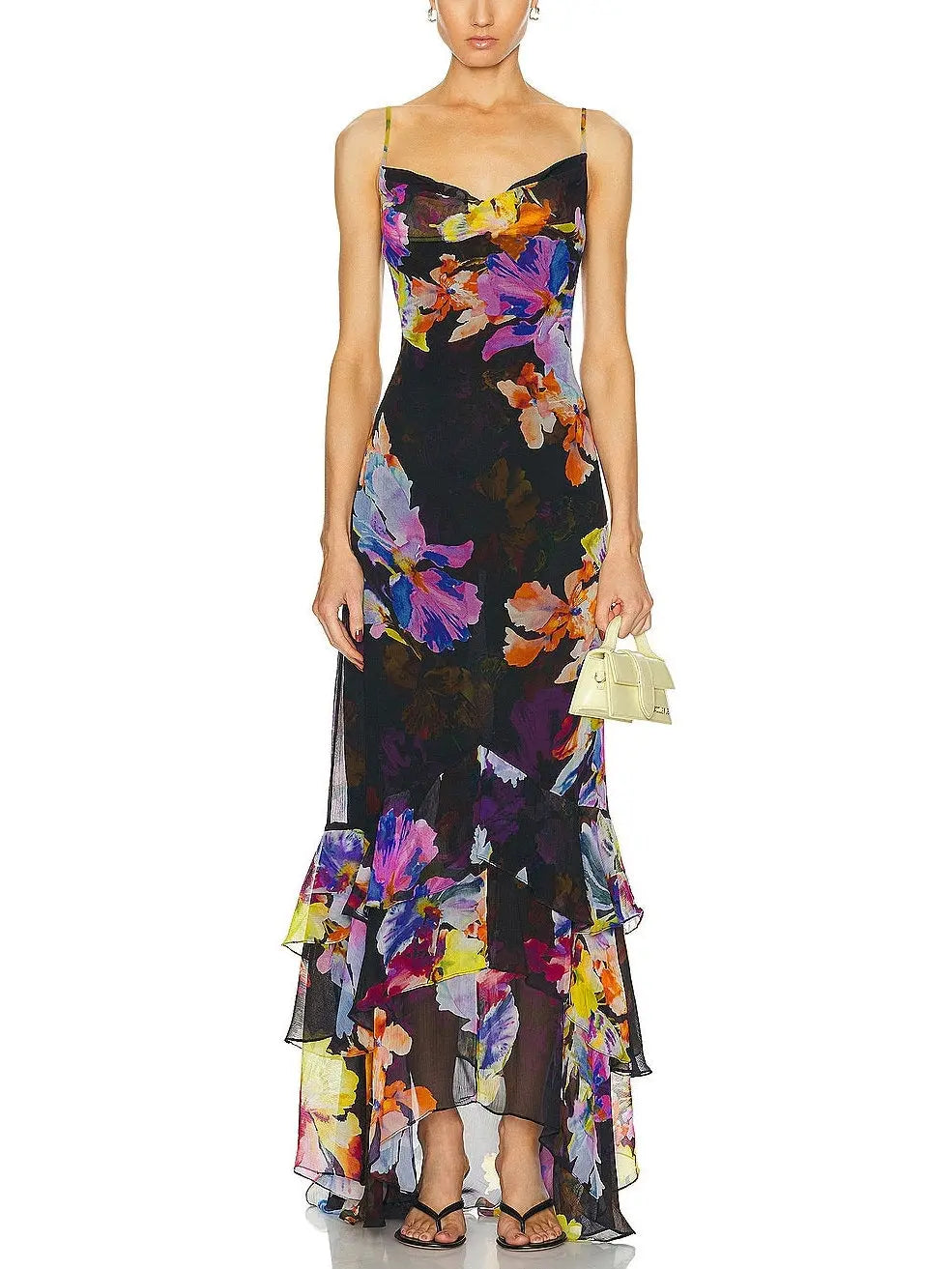 Floral Printed Chiffon Tiered Ruffled Maxi Dress - Branna Couture