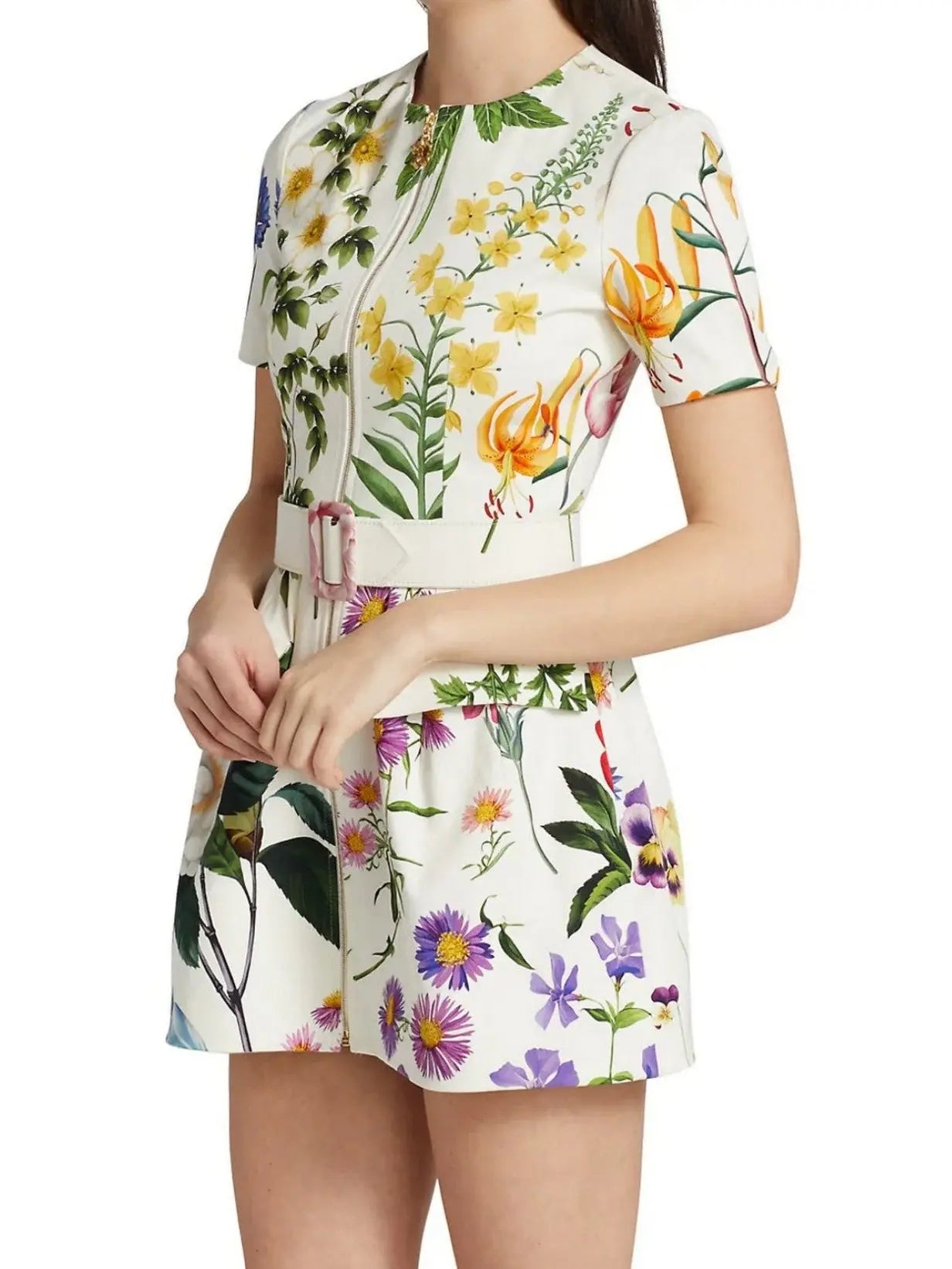 Floral-Printed Embellished Mini Dress - Branna Couture