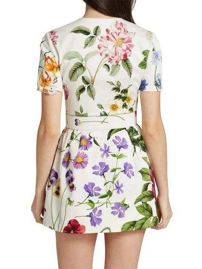 Floral-Printed Embellished Mini Dress - Branna Couture