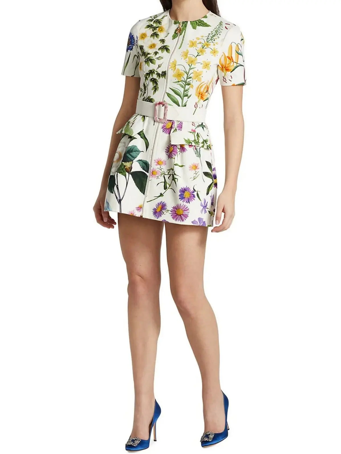 Floral-Printed Embellished Mini Dress - Branna Couture