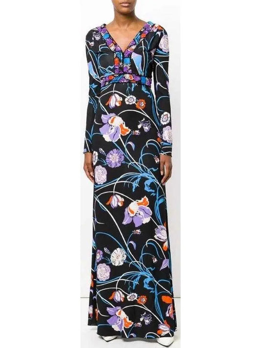 Floral Printed Jersey Silk Maxi Dress - Branna Couture