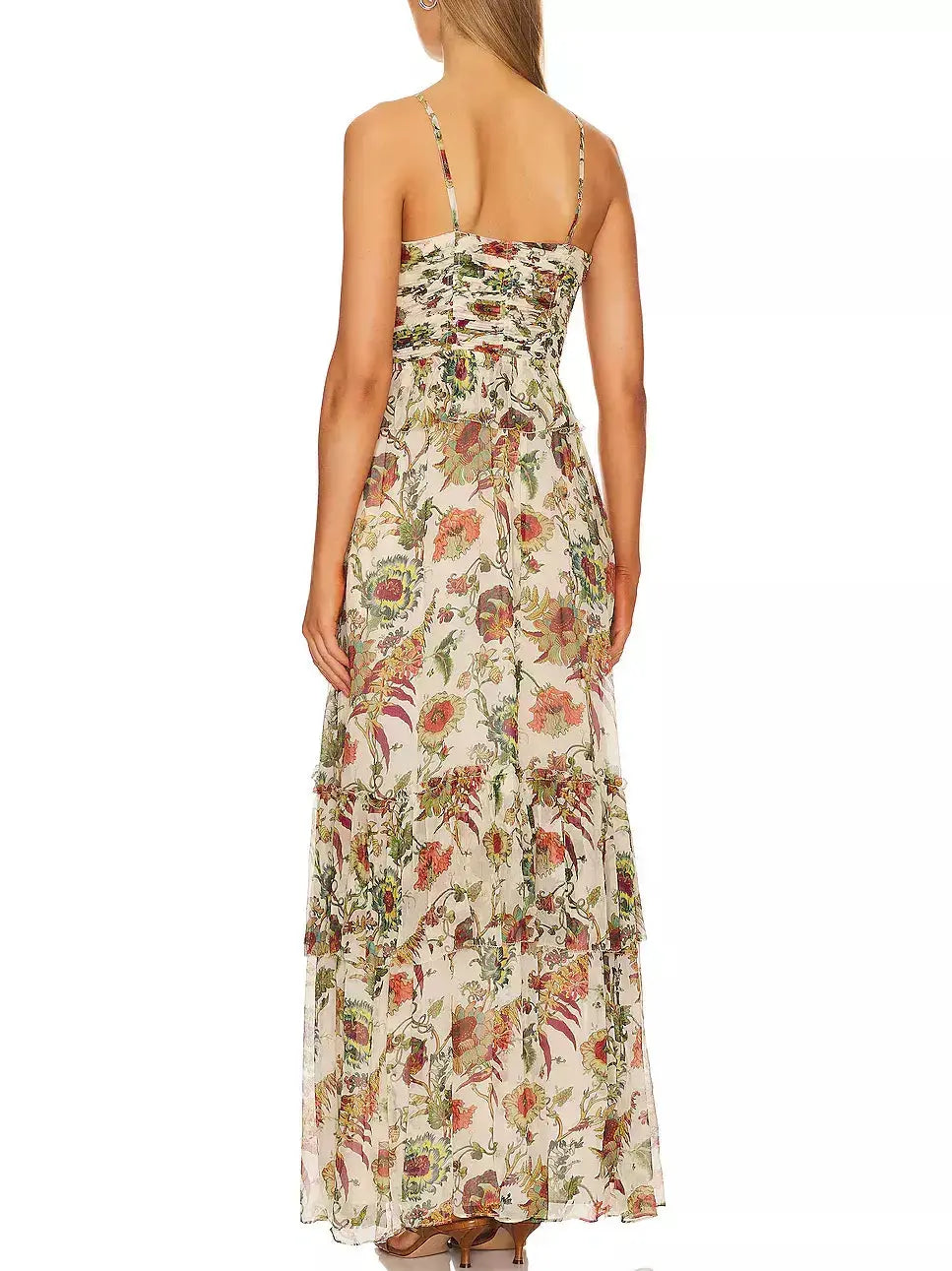 Floral Printed Multicolor Silk Maxi Dress - Branna Couture