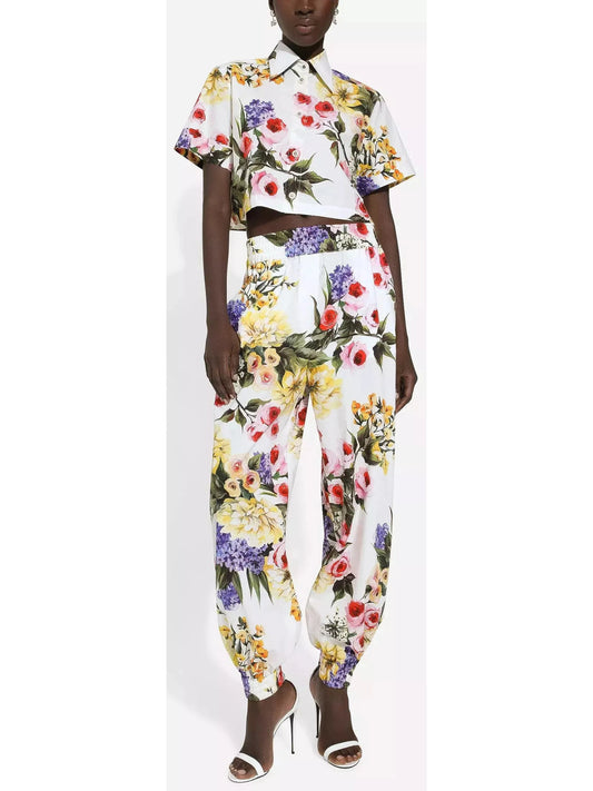 Floral Printed Short Cotton Shirt and Pant Set - Branna Couture