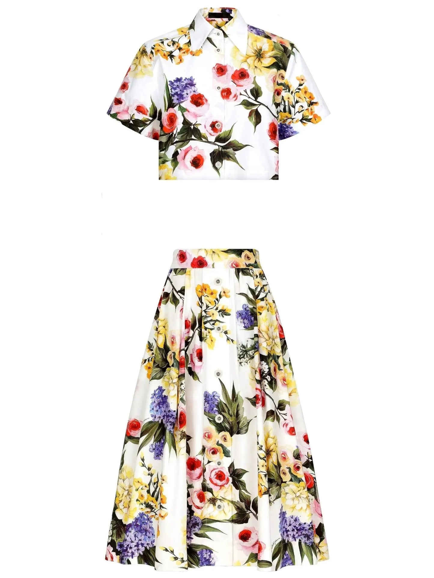 Floral Printed Short Cotton Shirt and Skirt Set - Branna Couture