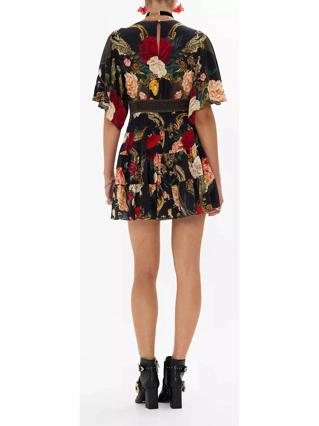 Floral Printed V-Neck Silk Mini Dress - Branna Couture