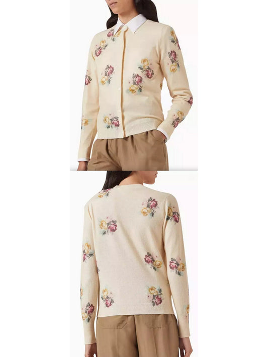 Floral Printed Wool Cardigan - Branna Couture