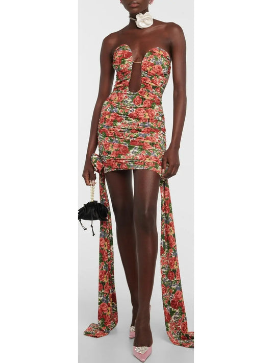 Floral Ruched Mini Dress - Branna Couture