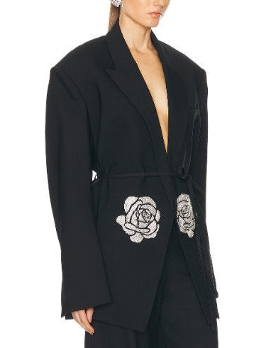 Floral Sequin Patch Embroidered Blazer - Branna Couture