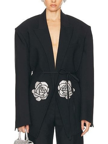 Floral Sequin Patch Embroidered Blazer - Branna Couture