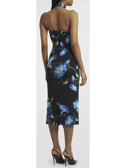 Floral Silk Crossover-Strap Charmeuse Dress - Branna Couture