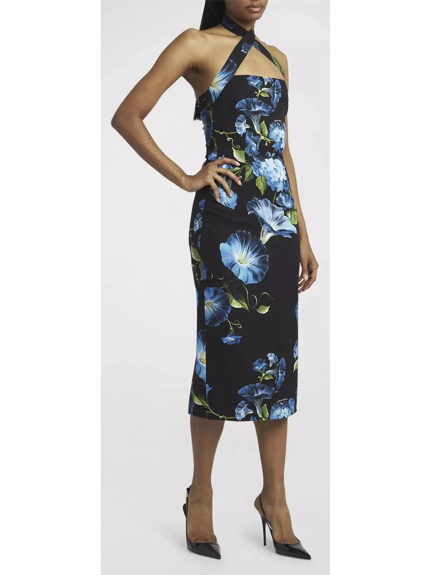 Floral Silk Crossover-Strap Charmeuse Dress - Branna Couture