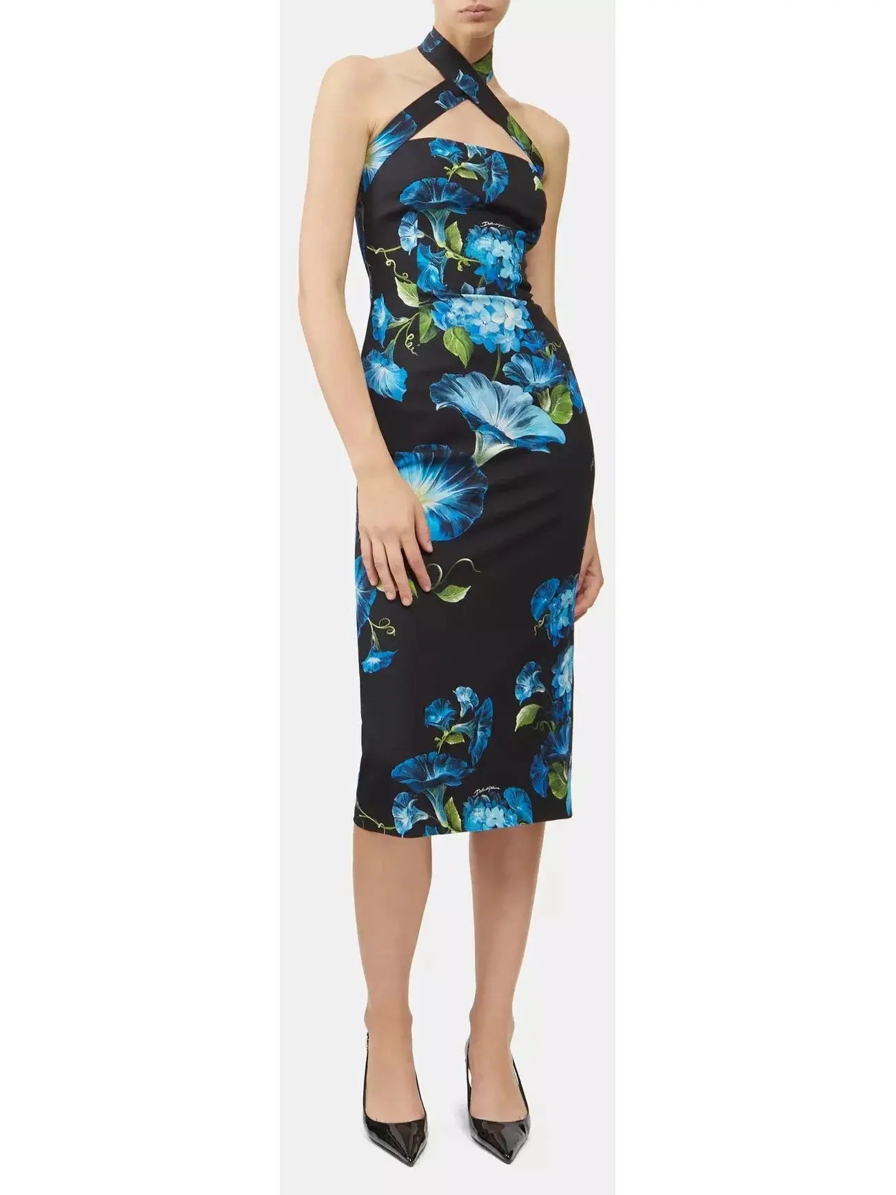 Floral Silk Crossover-Strap Charmeuse Dress - Branna Couture