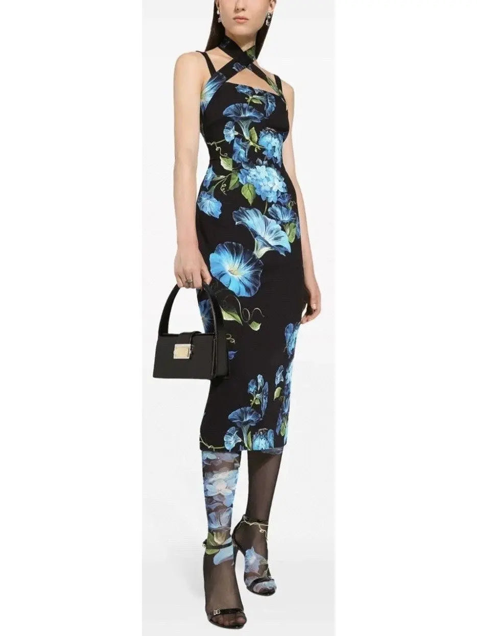 Floral Silk Crossover-Strap Charmeuse Dress - Branna Couture