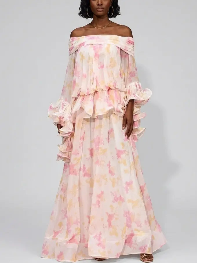 Camellia Print Chiffon Max Dress - S - Dresses
