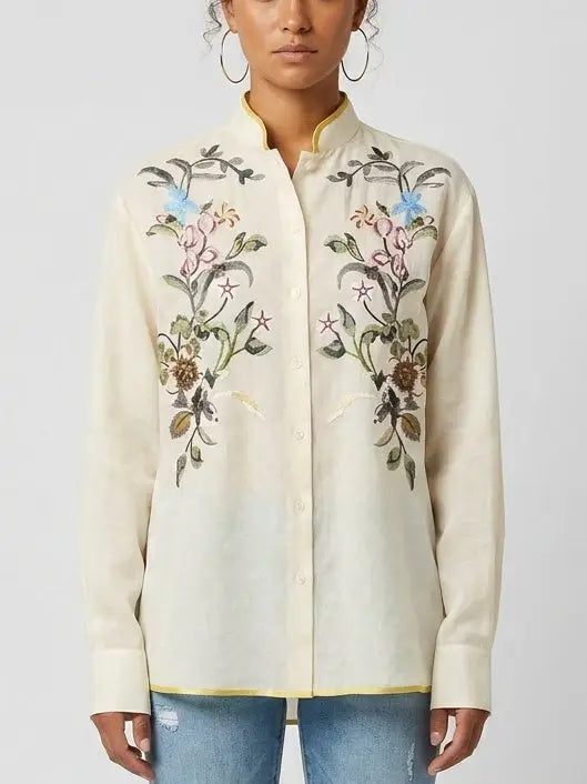 Floral-Print Semi-Sheer Shirt - S - Tops