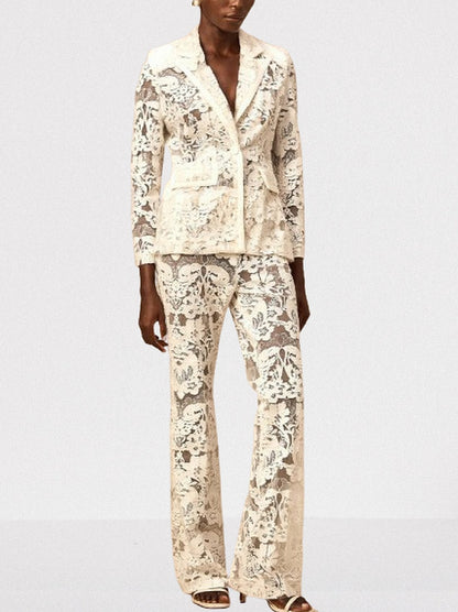 Floral Embroidered Sequin-Detailed Tulle Suit - Small - Suits & Sets