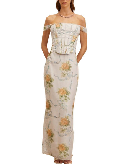 Floral Print Fitted Corset Maxi Dress - S - Dresses