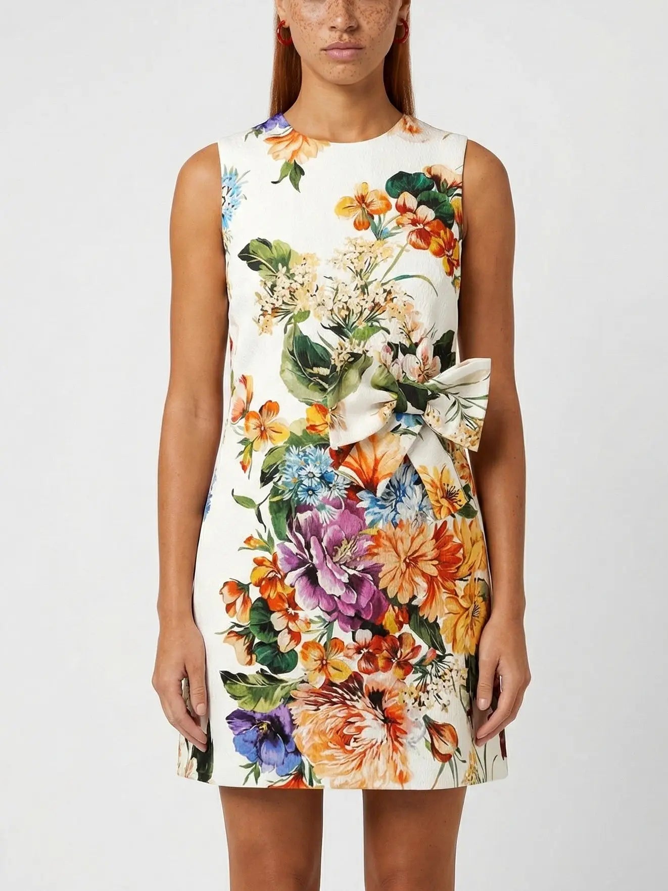 Floral Print Mini Dress with Bow Detail - S - Dresses