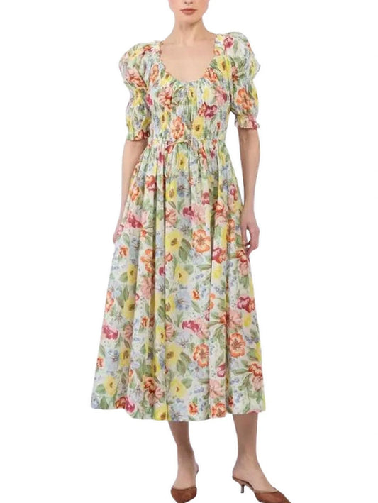 Floral Print Smocked A-Line Dress - XS - Dresses