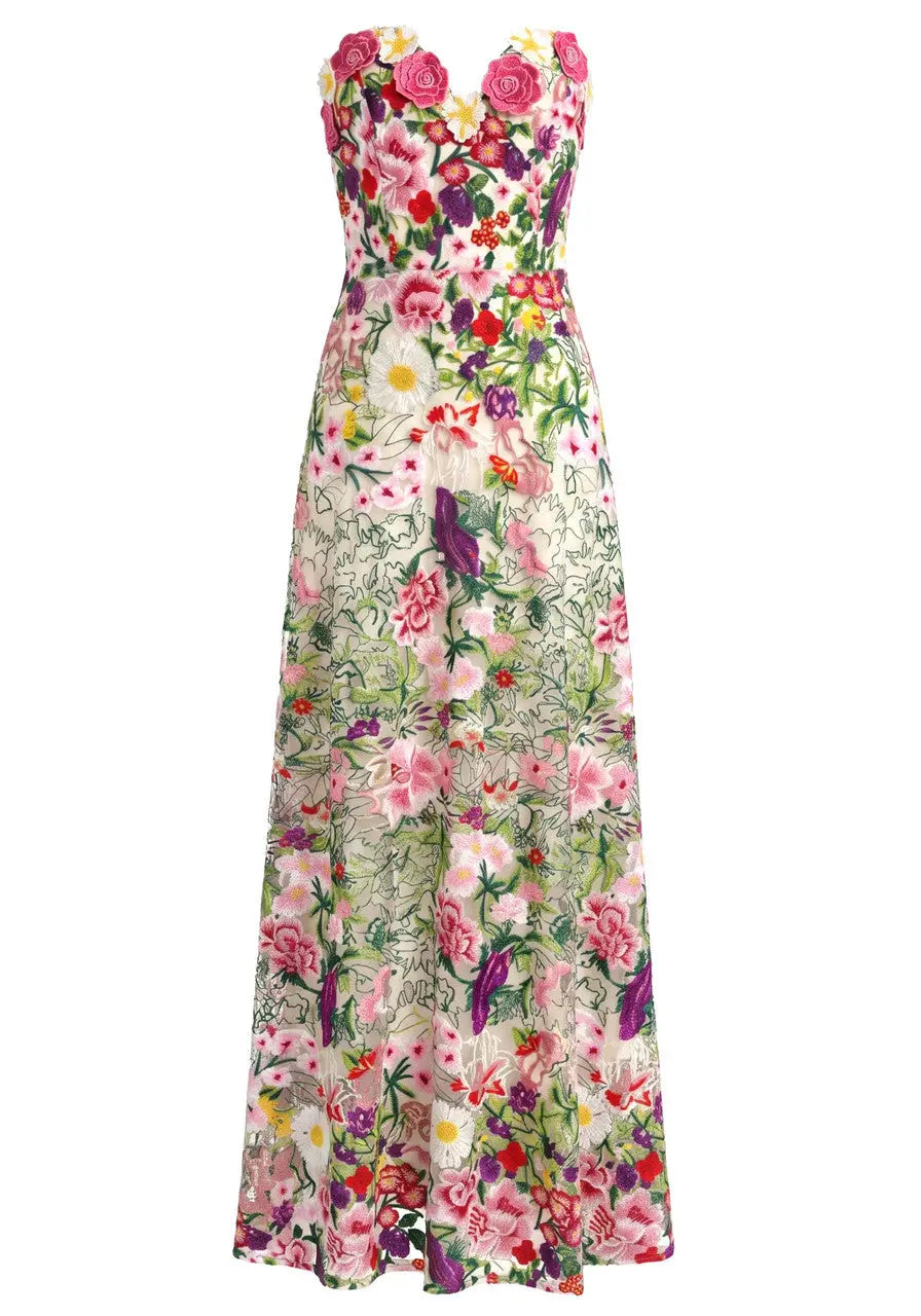 Floral Appliqué Embroidered Strapless Maxi Dress - Dresses
