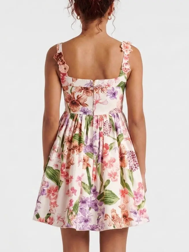 Floral Appliqué Print Fit and Flare Mini Dress - Dresses